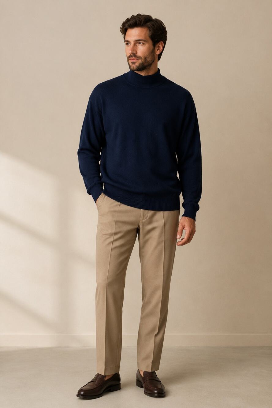 Giorgiolini Men’s XL Navy 100% Extra Fine Merino Wool Turtleneck Sweater Italy